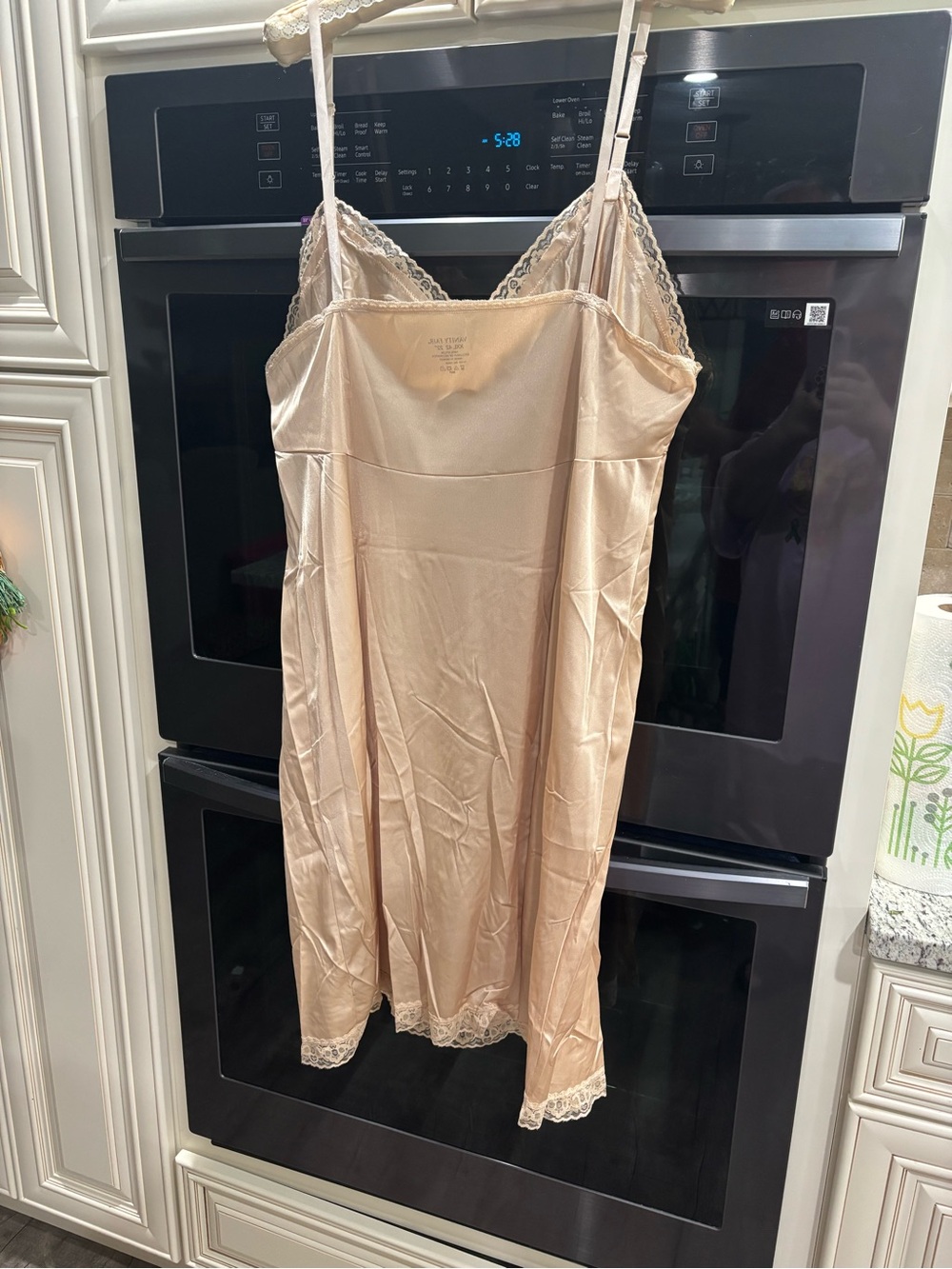 Vanity Fair Champagne Satin Lace-Trim Chemise Slip - Picture 3 of 4